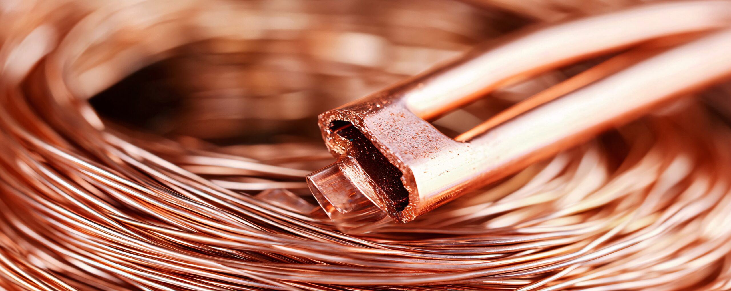 Shiny copper wire forming abstract industrial shapes copper tubing scaled